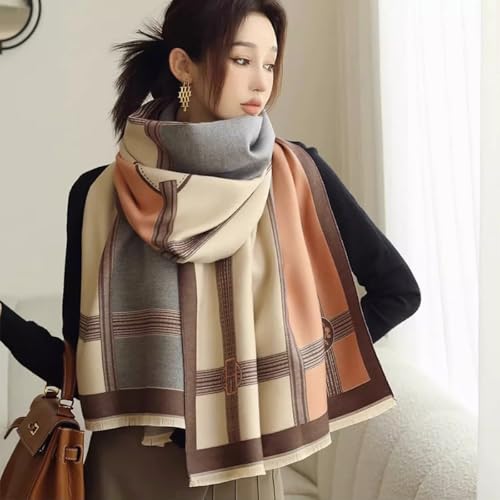 Winter Scarf Cashmere Shawl Women Color Blocked Horse Pattern Reversible Scarf With Tassel Pashmina Shawls And Wraps2