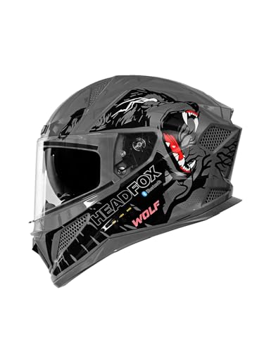 Image of HEADFOX N2F Wolf Full Face Bluetooth Helmets for Bike | Waterproof Smart Helmet for Man & Women | ISI Certified |Music, Waterproof, GPS, Built-in Bluetooth, LED Lights | Gloss