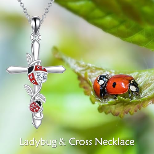 Moissanite Ladybug Necklace Sterling Silver Cross Pendant 0.2 Carat Ladybug Jewelry Gifts for Women Men4