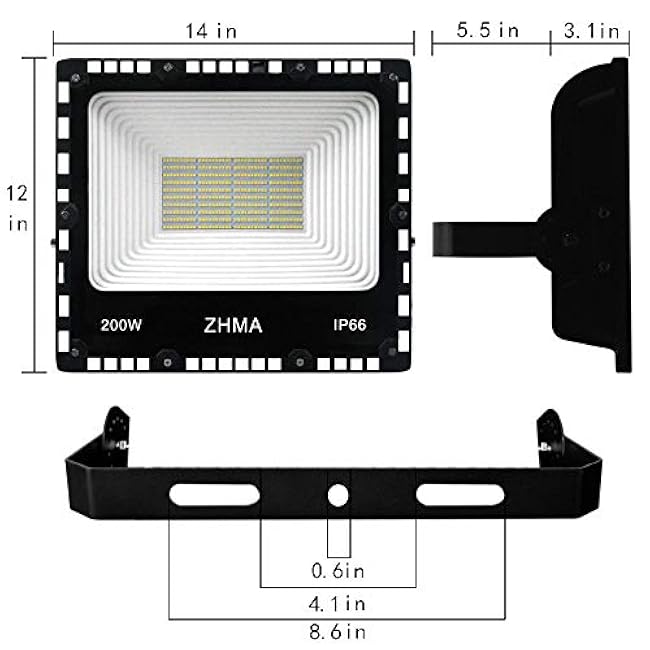 200W LED Flood Light Outdoor, 20000lm Super Bright Work Lights, IP66 Waterproof Security Light with Plug & Switch, 6500K White Spotlight for Garden, Yard, Garage, Basketball Court Lighting