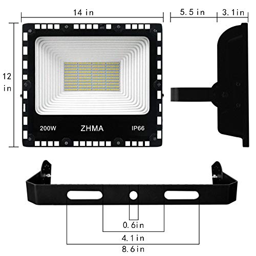 ZHMA 200W LED Flood Light Outdoor, 20000lm Super Bright Work Lights, IP66 Waterproof Security Light with Plug & Switch, 6500K White Spotlight for Garden, Yard, Garage, Basketball Court Lighting