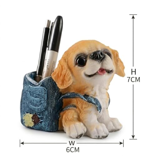 Image of Puppy Pen Holder for Desk - Cartoon Dog Pencil Cup Organizer | Resin Stationery Holder for Kids Study Table | Decorative Desk Storage for Office, School & Home (Without Accessories)