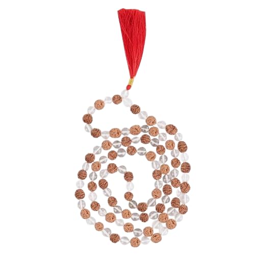 Image of Arihant Gems and Jewels Sphatik /Crystal Jaap Mala for Pooja (54+1 Beads) | Natural & Certified | Astrological Beads with Positive Effect | Unisex Both for Men & Women (Sphatik and Rudraksha Mala)