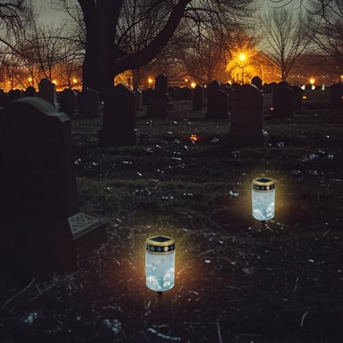 Image of Dragonfly Light for Prayer Cemetery Solar Lights for Grave Cemetery Decor Candle Lamp Waterproof Solar Power Light Eternal Lights for Graves Cemetery Memorial Gift 2 Pcs