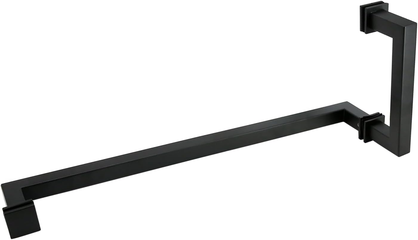 Stainless Steel 304 Round/Square 6"" Shower Door Pull Handle 18"" Towel Bar Combination, Matt Black Finish, Square (6"" + 18""), SSST457B