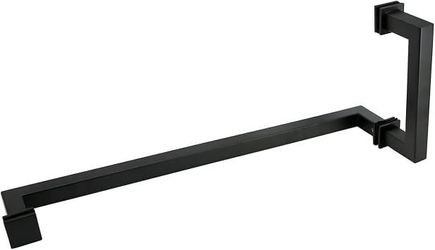 Stainless Steel 304 Square 6" Shower Door Pull Handle 18" Towel Bar Combination, Matt Black Finish SSST457B