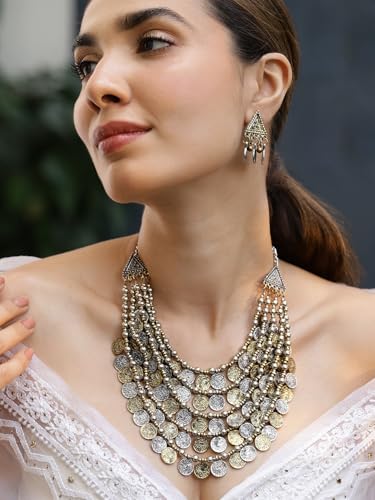 Image of Rubans Oxidised Necklace Set Indian Tribal Style Ethnic Jewellery Gift for Women & Girls