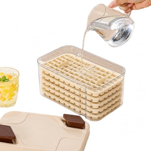 Image of HomeCloud Dual Press Ice Cube Tray with Storage Bin & Lid, 385 Ice Cubes (77 Grids x 5 Trays) BPA Free Easy Release Ice Mold with Scoop for Freezer, Home, Kitchen & Drinks (Cream)