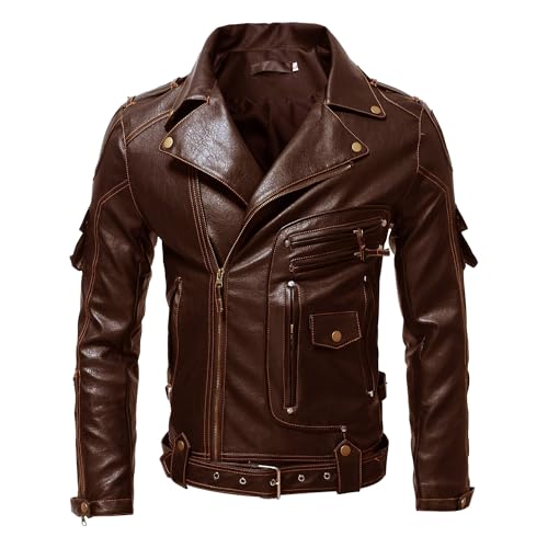 Manteau de motard vintage homme veste motard asymétrique en cuir synthétique