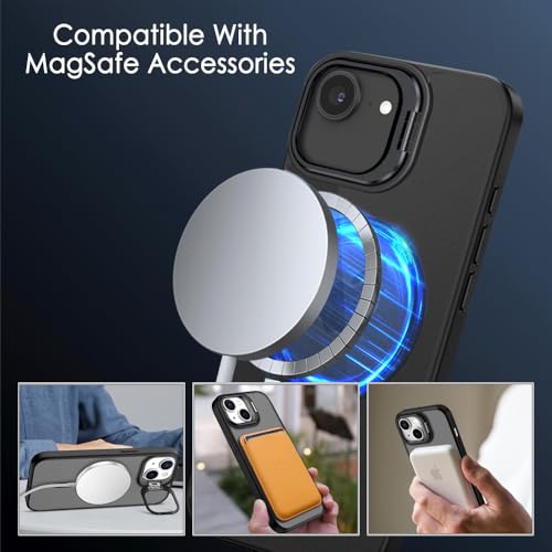 Image of TheGiftKart for iPhone 16e / iPhone 17e Case, Matte Frosted Hard Back Cover Compatible with MagSafe, Built-in Stand, Hybrid Shockproof Back Cover Case (PC & TPU, Translucent Black)