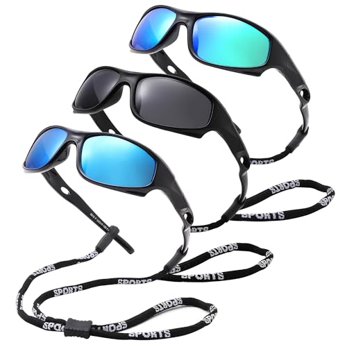 Pro Acme 3 Pack Kids Polarized Sunglasses for Boys Girls, Flexible TR90 Unbreakable Sports Baseball Sunglasses for Children Age 3-12, Medium