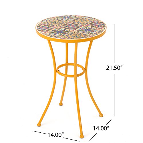 Christopher Knight Home Barnsfield Outdoor Ceramic Tile Side Table With Iron Frame, Yellow #TOP2