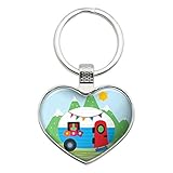 Vintage Retro Camper RV Camping Travel Trailer Heart Love Metal Keychain Key Chain Ring