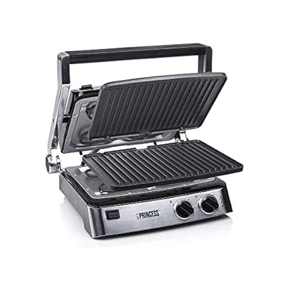 Multi Kontaktgrill 180°, mit Edelstahl Grillzange & abnehmbaren Platten, 2 Thermostate 2000Watt 29x23cm