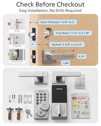 Philips WiFi Keypad Door Lock with Handle, Built-in WiFi, APP Remote Control, Voice & Fingerprint Unlock, Smart Locks for Front Door with Auto Lock, Keyless Entry Deadbolt, Satin Nickel - image 9