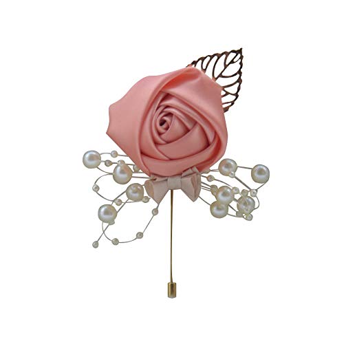 6PCS Alfiler de Boutonniere de Rosa de Tela con Perla - Accesorio de Solapa para Bodas,M