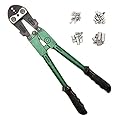 FenceMate 4 Slot Crimping Swaging Tool Kit to Join High Tensile Steel Wires, Ropes with 4 Sizes Assorted Sleeves, Spanner & Gauge Tool, 18" Hand Crimper Swager for Splicing Wires, Crimp wrench