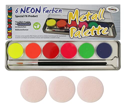 6 colores UV de 3,5 ml neón Eulenspiegel en paleta con pincel para efectos luminosos