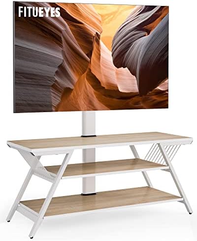 FITUEYES White TV Stand Cabinet with Bracket for 32" - 65" Wooden Open Shelves Floor TV Unit,Swivel ±20° Height Adjustable TV Table with Mount F05C3112M