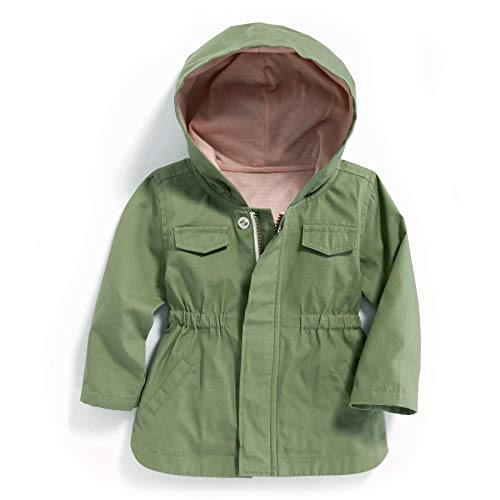 Cotton Hooded Canvas Utility Jacket for Baby (6-12M) Olive Green