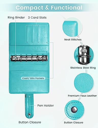 Zreal A7 Budget Binder With 12 Cash Envelopes, Money Organizer For Cash, Turquoise Mini Binder Wallet For Cash Stuffing Binder, Money Saving Binder, Envelope System Wallet For Cash Budgeting #TOP3