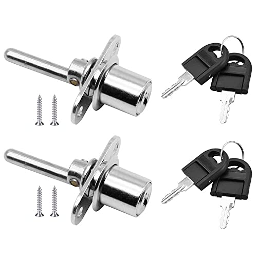 ZHIQIN 2 Pièces Serrure à Tiroir avec Clé pour Meubles Serrure à Piston pour Classeurs Armoire Vitrine, Diamètre 16 mm, Longueur 61 mm (Argent)