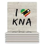 Juego de 6 posavasos con texto en inglés 'I Love Saint Kitts and Nevis', con la bandera de San Cristóbal y Nieves para bebidas, posavasos cuadrados para decoración moderna de mesa de café, respaldo de