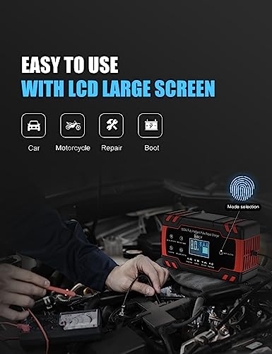 image for ABLY Battery Charger 8-Amp - 12V and 24V Automotive Trickle Charger fo