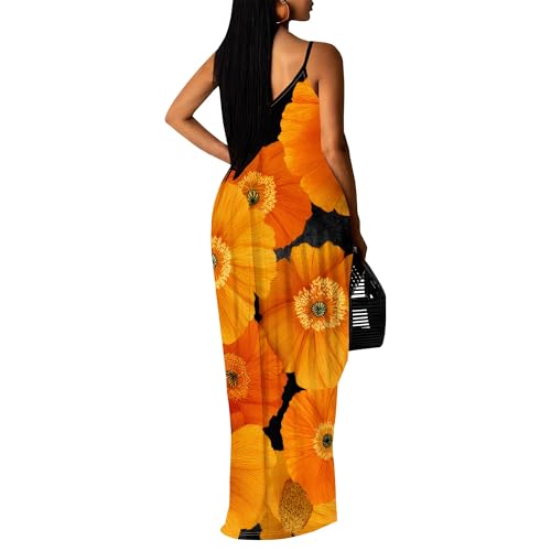 Image of SUZONANA Women's Plus Size Summer Dresses Spaghetti Print Maxi Dresses Long Loose Sundresses