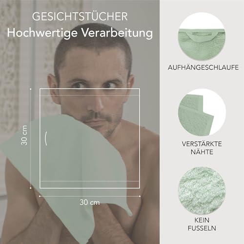 Ôhm 10er Set Handtuch 30x30 cm – 100% Baumwolle Frottee 500 g/m² Salbei – Gästehandtücher & Waschlappen 30x30, extra weich & saugstark – Oeko-Tex Zertifiziert
