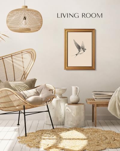 Image of Gold Framed Vintage Wall Art, Sketch Wall Decor- Sand Martin -12 x 16 IN