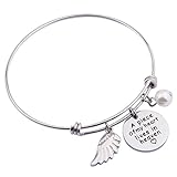 Zuo Bao Memorial Jewelry A Piece of My Heart Lives in Heaven verstellbarer Armreif mit Engelsflügel, Edelstahl, Kein Stein,