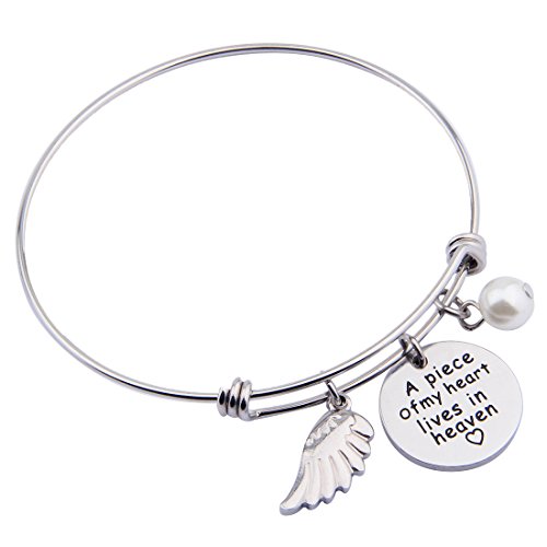Zuo Bao Memorial Jewelry A Piece of My Heart Lives in Heaven verstellbarer Armreif mit Engelsflügel, Edelstahl, Kein Stein Cover