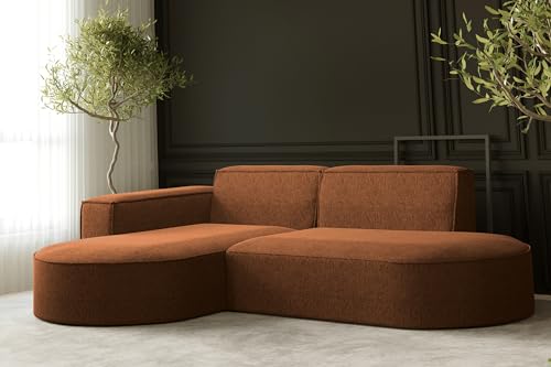 Kaiser Möbel - Ecksofa mit Wohnlandschaft, Eckcouch L-Form, Sofa 3-sitzer, Polstersofa, Bequemes Couch mit Ottomane für Wohnzimmer, Relaxsofa, Lounge-Set, Verita Stoff, Modena Studio, Kupfer, Links – Bild 4