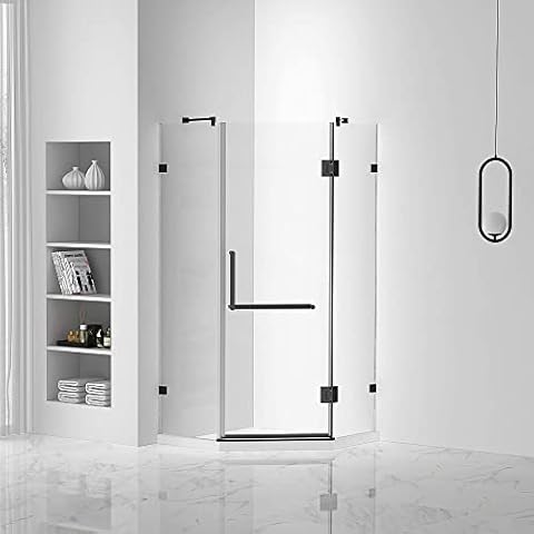 Fine Fixtures Shower Enclosure Neo Angle Frameless Tempered Glass 32" W X 74" H Black Finish Cover