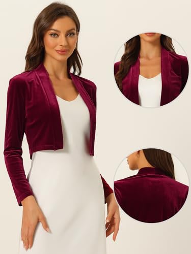 Image of Allegra K Velvet Shrug for Women's Long Sleeve Open Front Cardigan Cocktail Party Cropped Bolero Jacket