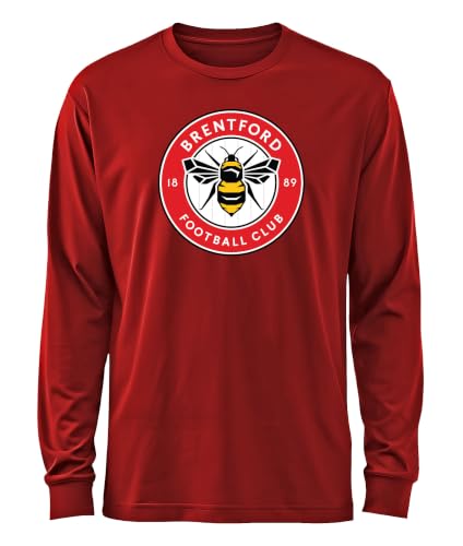 Brentford FC Soccer Premium Cotton T-Shirt (US, Alpha, Large, Regular, Regular, Red Long Sleeve)