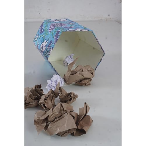 Image of Floral Hand Block Printed 3.3 Gallon Decorative Waste Basket - Eco-Friendly Cardboard Trash Can, Plastic-Free & Sustainable, Perfect for Christmas and Housewarming Gifts (1, Sky Blue Floral)