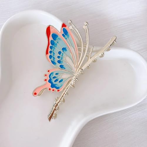 Image of Diversa Rhinestone Golden Claw Clip, Embellished Korean Clutcher, Non- Slip Metal Claw Clip for Girls, Fancy Clutcher for Women, Pack of 1 (BLUE BUTTERFLY)