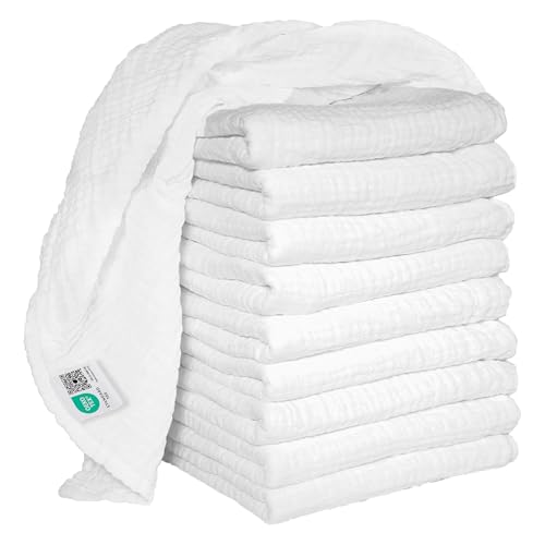 MAKIAN Pack de 10 Uds. Muselinas Bebe Algodon 80x80, Paños Bebe Doble Capa, Gasas Bebe Algodon sin Sustancias Nocivas, Certificado Öko- Tex - Blanco