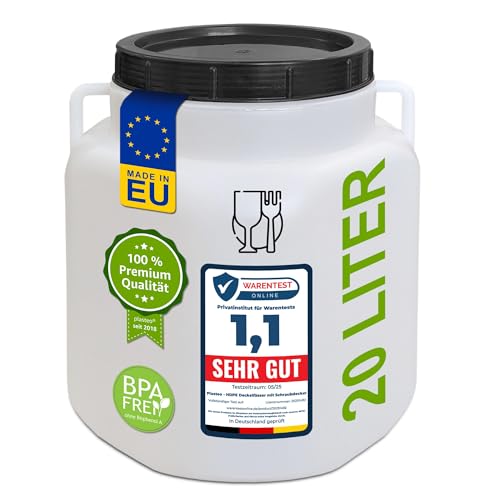 plasteo® Weithalsfass mit Schraubdeckel und Henkeln Spannring Futtertonne Kunststofffass Universalfass Deckelfass Lebensmittelecht Wasserfass Regentonne Lagerfass (20 Liter Natur Eckig) plasteo® Weithalsfass mit Schraubdeckel und Henkeln Spannring Futtertonne Kunststofffass Universalfass Deckelfass Lebensmittelecht Wasserfass Regentonne Lagerfass (20 Liter Natur Eckig)