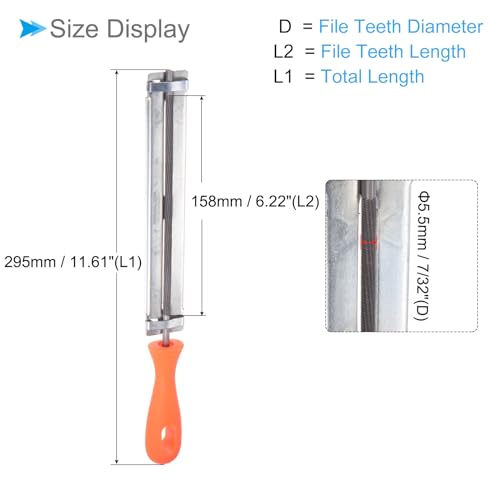Lima de acero cromado de 5,5 mm para afilar sierras de cadena con soporte angular estable 3