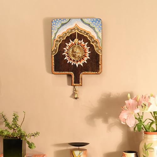 Image of Divya-III Wall decor frame with beautiful Brass Sculpture of Surya Dev | Handcrafted Wall Art for Home Decor & Office Spaces