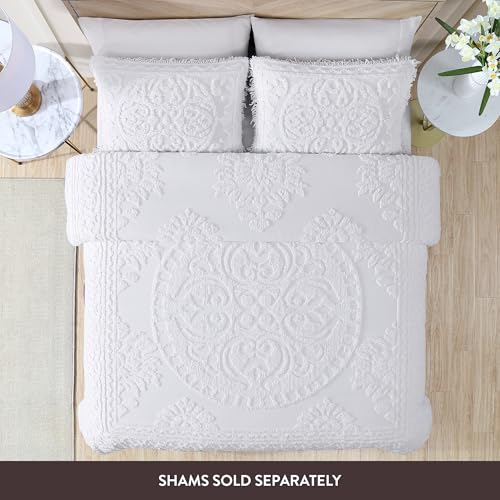 Image of Beatrice Home Fashions Medallion Twin Cotton Chenille Bedspread, White
