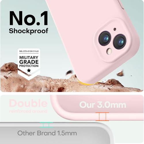 Image of LOVE 3000 Compatible with iPhone 15 Case, [Smooth Silicone Full Coverage Camera] [8ft Drop Protection], Soft Microfiber Lining Full Body Protective Case for iPhone 15 6.1 inch - Chalk Pink