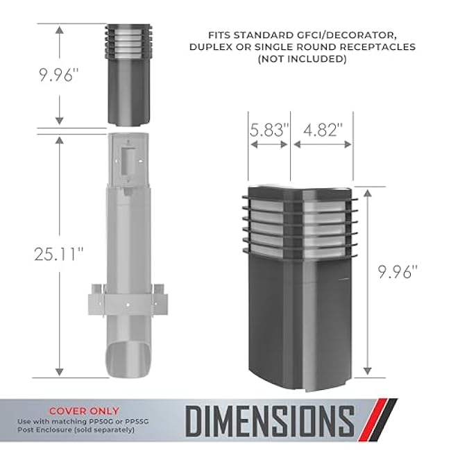 TayMac Gray Pagoda Light Slide Cover PPPLG for ParkPost Outdoor Power Enclosure (Required), 600-Lumen 2700K Polycarbonate Post Cap Light for Garden Decor, Seamless Pagoda Lighting Accessory