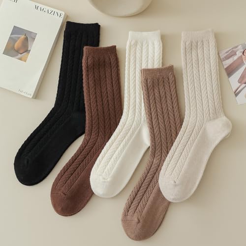 Mcool Mary Meias femininas casuais de malha grossa, quentes, confortáveis, para inverno, 5 pares, 5