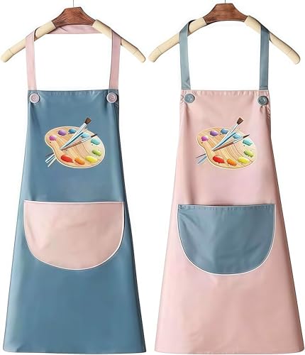 PEIQICHU Kids Apron - 2 Pack Painting Apron for Children Toddler Girls, Aprons with Pocket for Kids Painting...