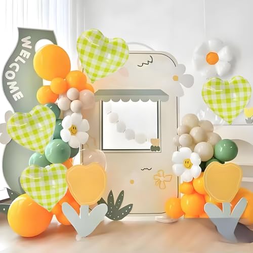 Image of 4pcs 18 inch Yellowish Green Heart Checked Balloons Striped Plaid Heart Balloons for Spring Party Decorations Picnic Party Decor Love Theme Birthday Party Wedding Baby Shower Versatile Party Decor