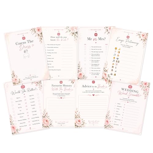 Hen Do Party Games Set 8 Fun Bridal Shower & Bachelorette Party Games Includes Guess the Dress Mr & Mrs Advice for the Bride & More Hen Party Entertainment Pack (10 Guests)